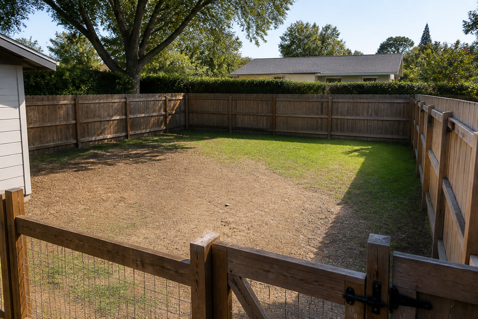 Fenced yard area typical of a twice-weekly stop
